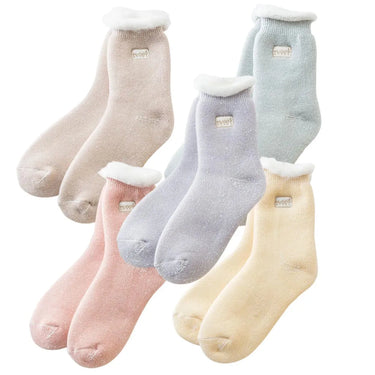 Fluffy Top Thick Tube Sock: Cute socks with an embroidered badge, ideal for colder days from NSE Imports #1.